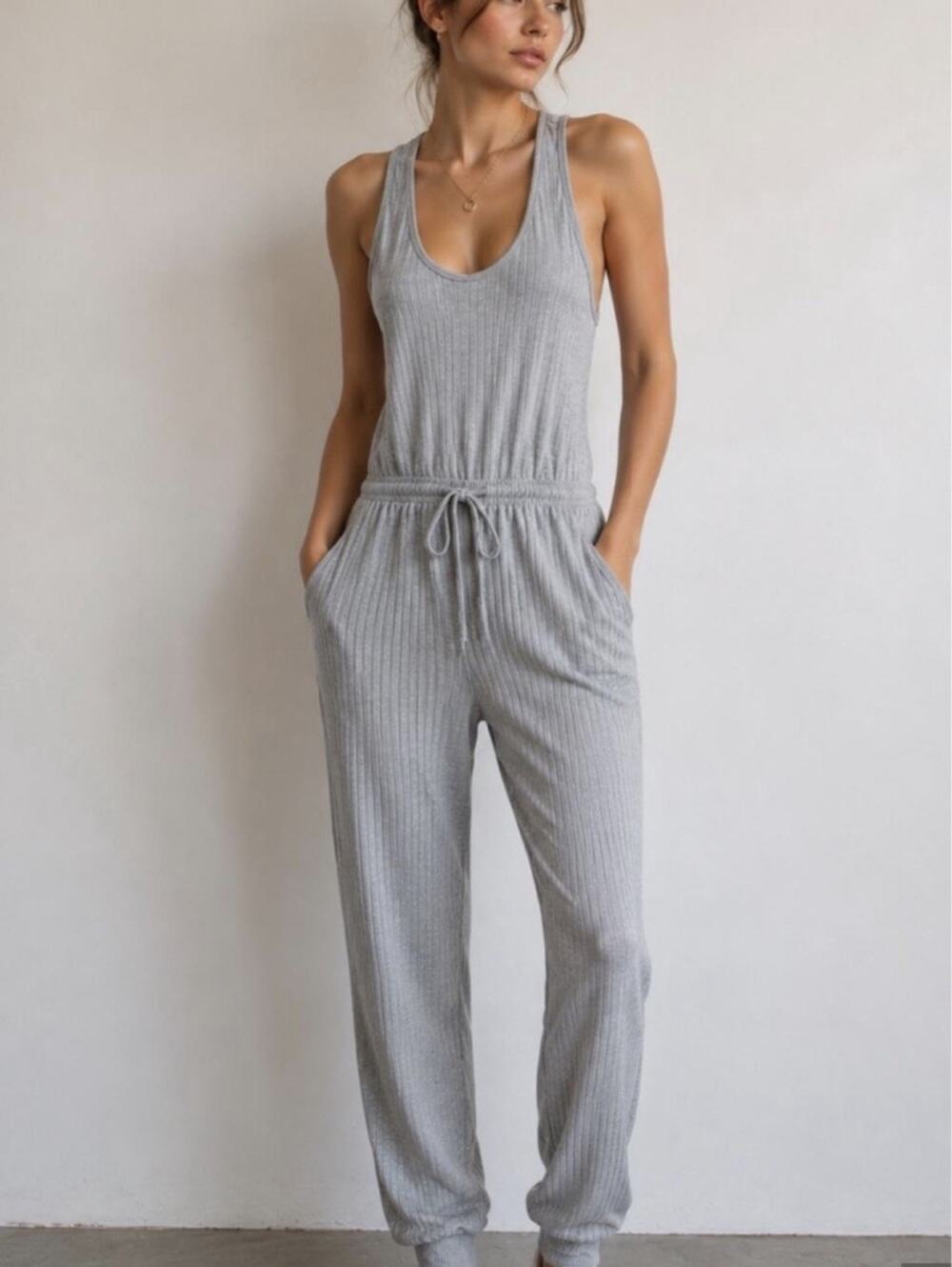 Spiritual Gangster Perfect Lounge Jumpsuit Size Large Heather Ash Gray